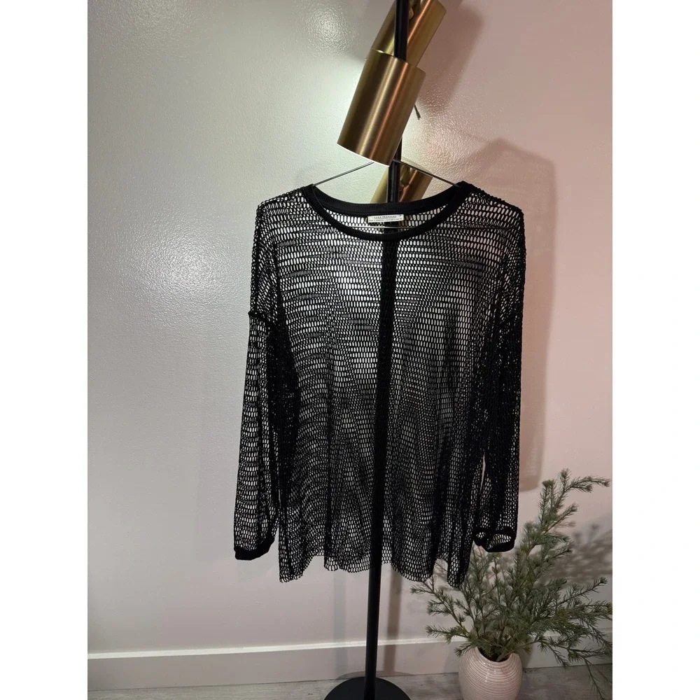 Zara mesh top large black fishnet clubwear goth grunge 80s glam wmns cooling top